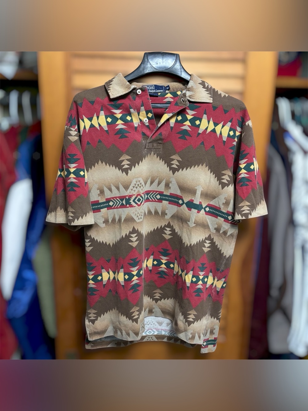 Vintage 90s Polo Ralph Lauren Southwestern Aztec Navajo Short Sleeve Polo Shirt